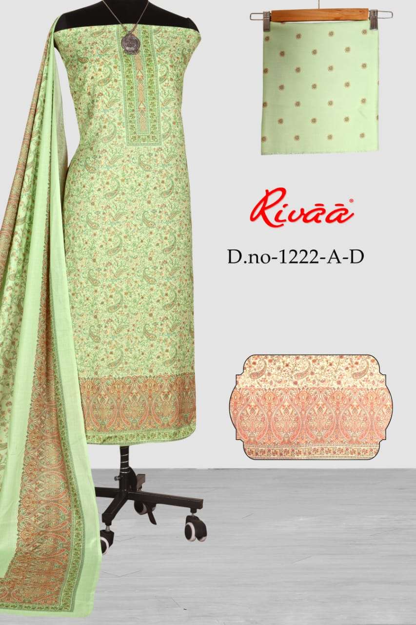 RIVAA PRESENTS 1243 AND 1222 COLOURS PASHMINA PRINTED DRESS MATERIALS COLLECTION AT WHOLESALE RATES 3776