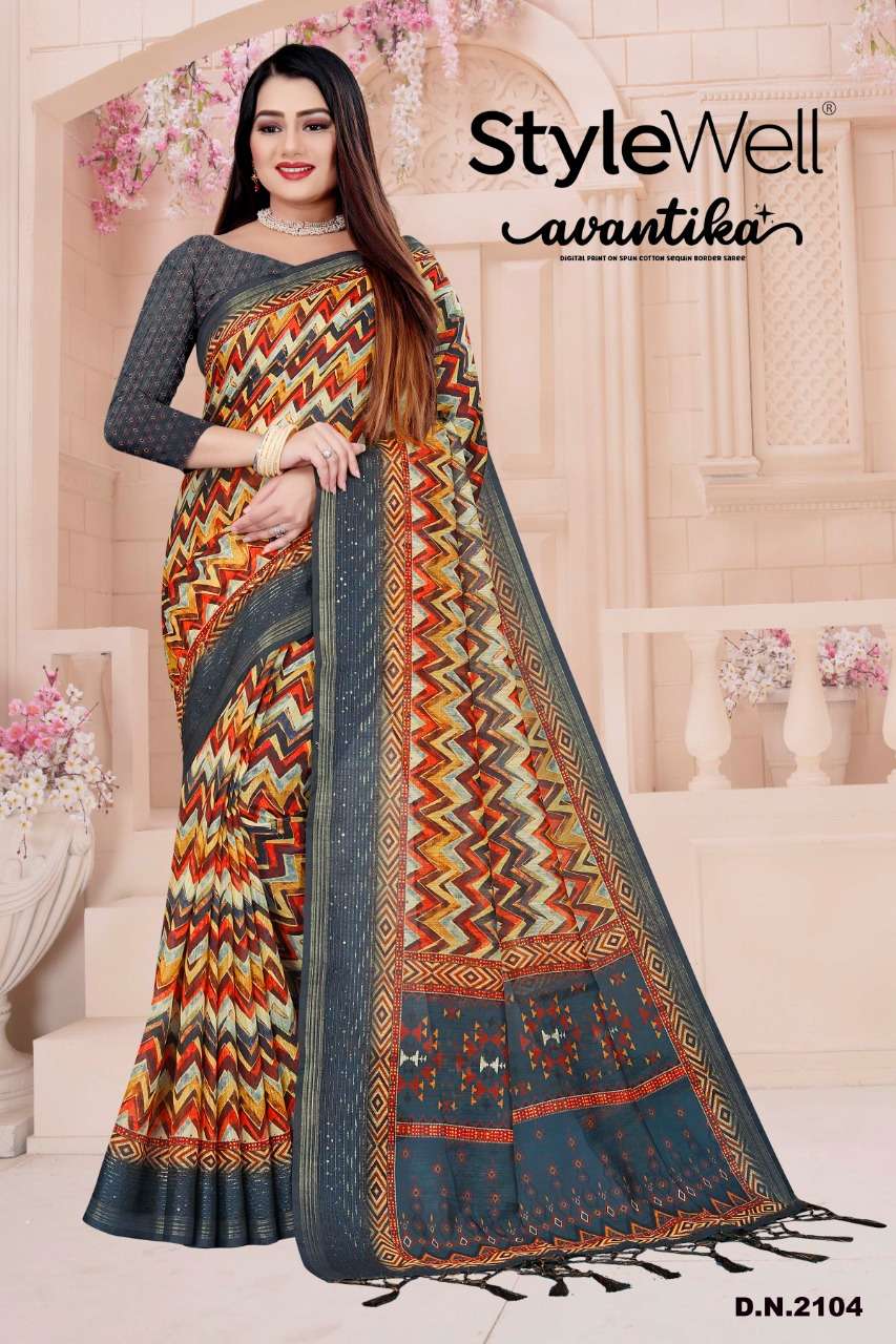 STYLE WELL PRESENTS AVANTIKA DNO 2101 - 2107 SERIES INDIAN WOMEN DESIGNER TRADITIONAL ETHNIC FANCY COTTON SAREE CASUAL FORMAL OFFICW WEAR COLLECTION 3487