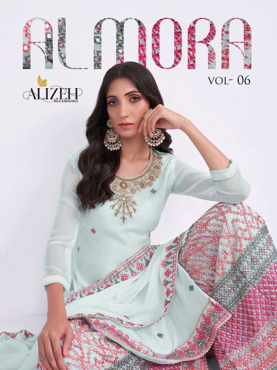 ALIZEH PRESENTS ALMORA VOL-6 DNO 3022 - 3025 SERIES INDIAN WOMEN DESIGNER PAKISTANI SHARAR GHARAR GEORGETTE SALWAR KAMEEZ SUIT MUSLIM ABAYA FESTIVE PARTY WEDDING WEAR COLLECTION 7046