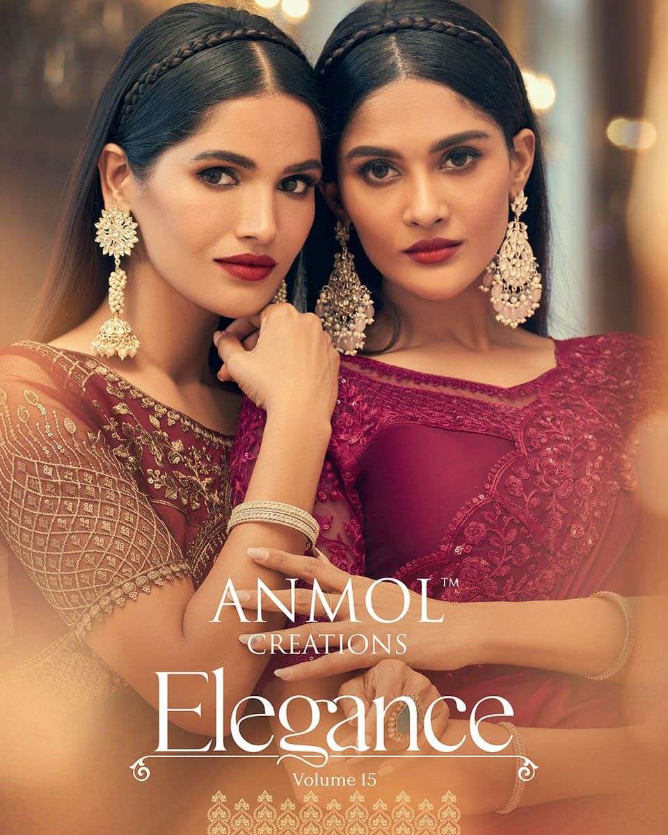 ANMOL PRESENTS ELEGANCE VOL-15 11001 TO 11018 SERIES GEORGETTE DESIGNER SAREES PARTY WEAR COLLECTION AT WHOLESALE PRICE 7112