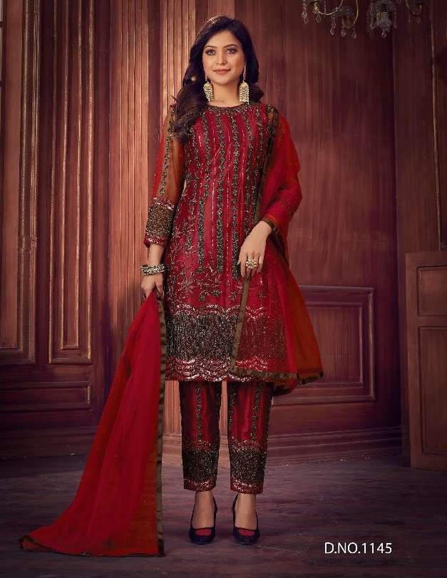 EIRA PRESENTS VOL-9 1144 TO 1147 SERIES NET EMBROIDERY WORK SALWAR SUITS COLLECTION AT WHOLESALE PRICE 7187