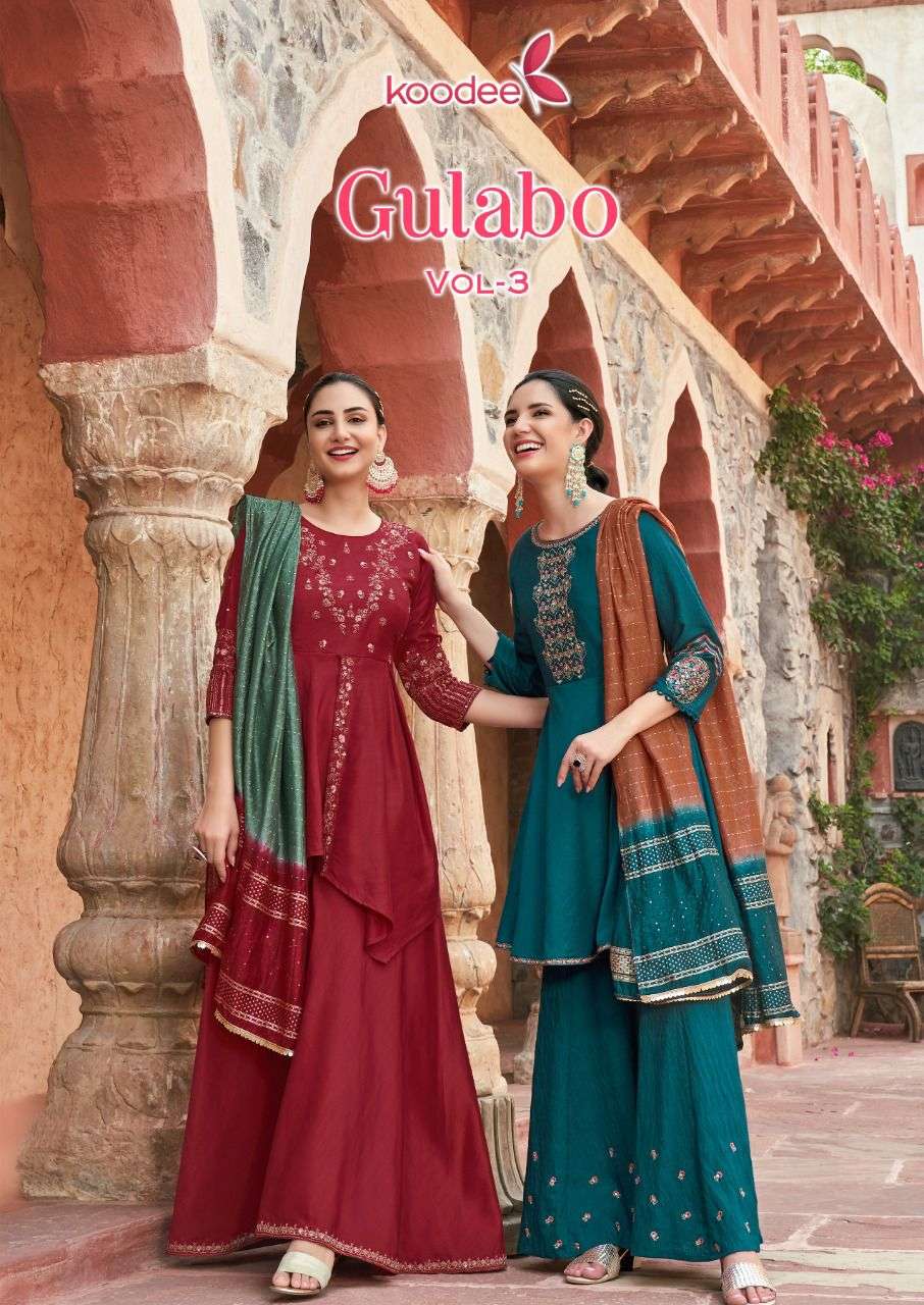 KOODEE PRESENTS GULABO VOL-3 1001 TO 1006 SERIES CHINON EMBROIDERY WORK STITCHED SALWAR SUITS COLLECTION AT WHOLESALE PRICE 7110