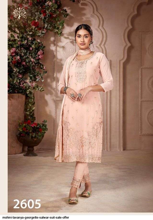 MOHINI PRESENTS LAVANYA 2601-2606 SERIES GEORGETTE EMBROIDERY WORK SALWAR SUITS WHOLESALE COLLECTION 7146
