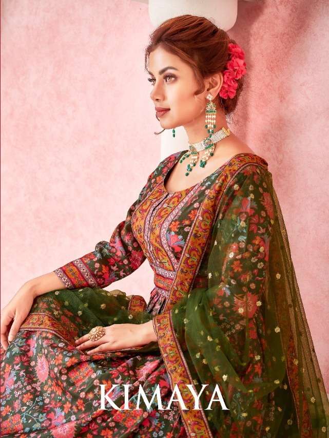 ALFAAZ PRESENTS KIMAYA 22001-22005 SERIES SILK SEQUENCE EMBROIDERY WORK GOWN PARTY WEAR COLLECTION AT WHOLESALE PRICE 7881