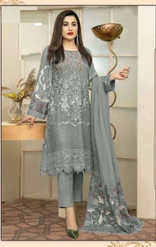 DINSAA SUIT PRESENTS 168 COLOURS GEORGETTE EMBROIDERY WORK PAKISTANI SUITS COLLECTION AT WHOLESALE PRICE N1233