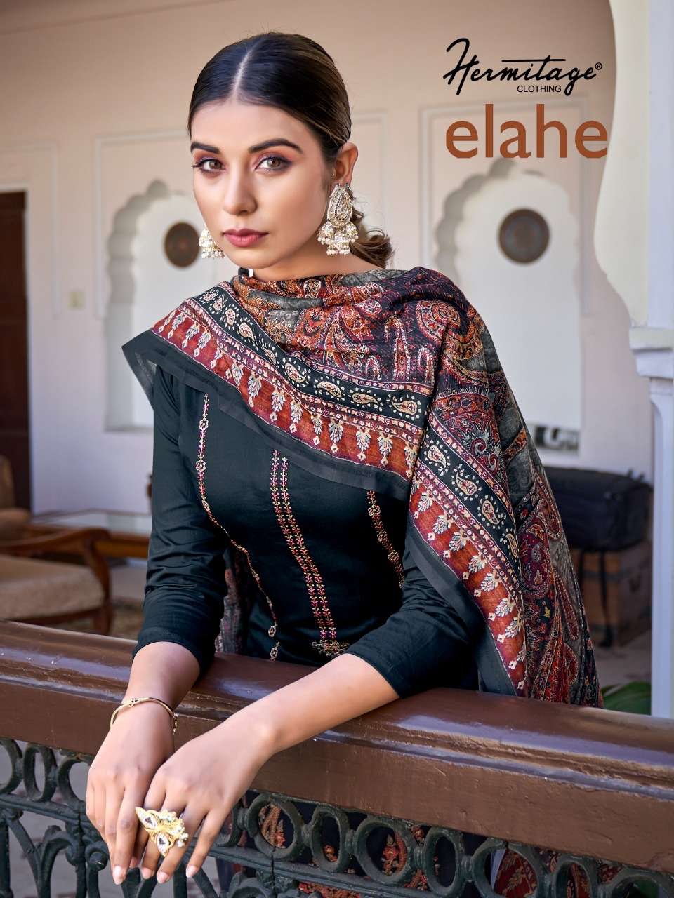 HERMITAGE PRESENTS ELAHE 1001-1008 SERIES VISCOSE JAM SATIN EMBROIDERY WORK SALWAR SUITS WHOLESALE COLLECTION 7877
