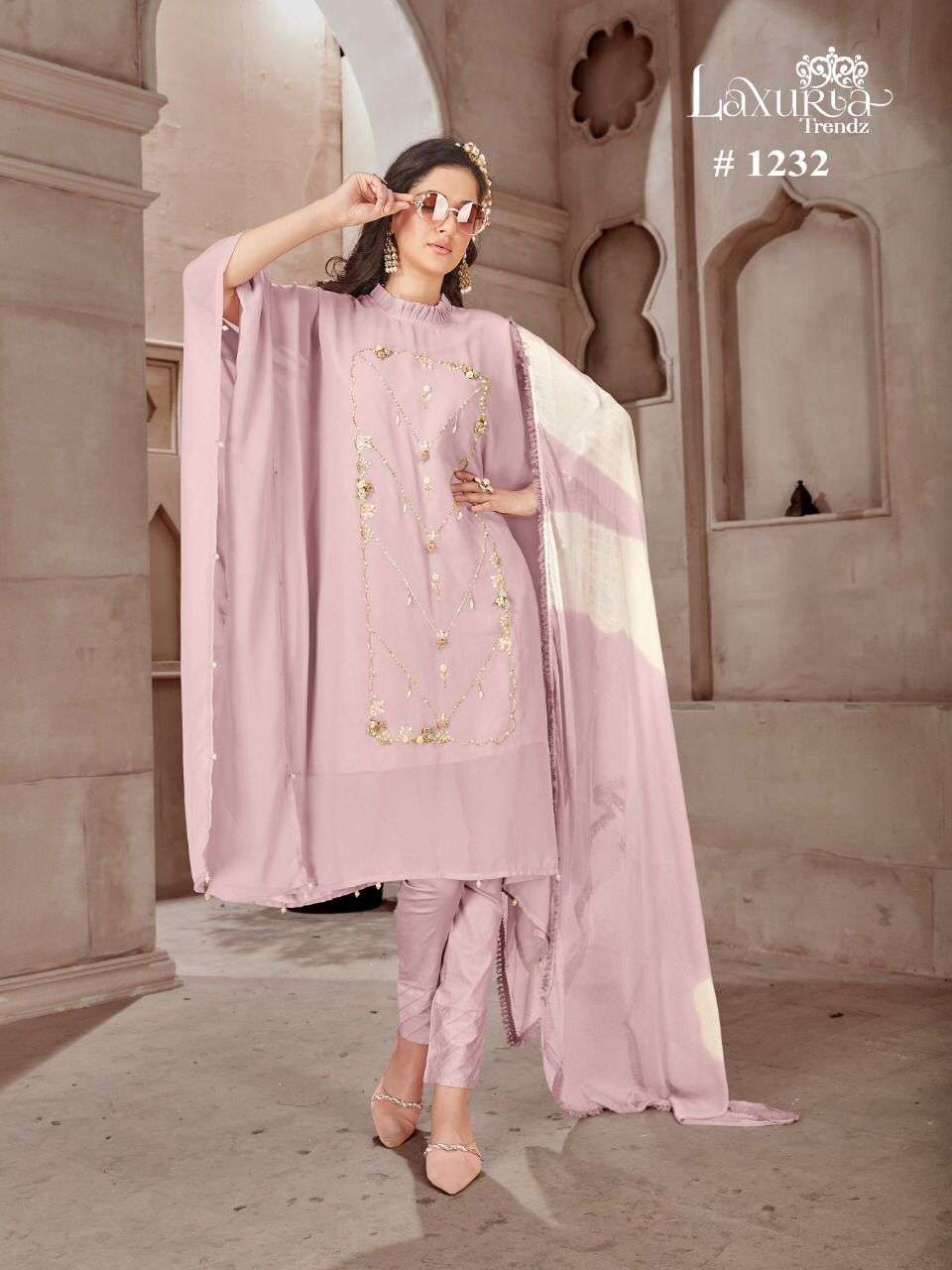 LUXURIA PRESENTS 1232 COLOURS GEORGETTE DESIGNER READYMADE PAKISTANI SUITS WHOLESALE COLLECTION 7492