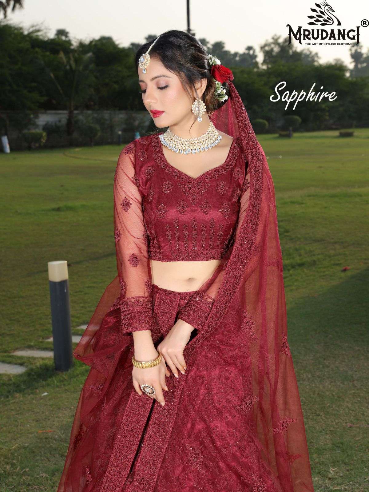 MRUDANGI PRESENTS SAPPHIRE 1040-1042 SERIES BUTTERFLY NET EMBROIDERED LEHENGA CHOLI COLLECTION AT WHOLESALE RATES 8033