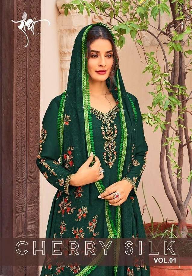 RADHA PRESENTS CHERRY SILK VOL-01 11001 TO 11006 SERIES CREPE EMBROIDERY WORK SALWAR SUITS WHOLESALE COLLECTION 8049