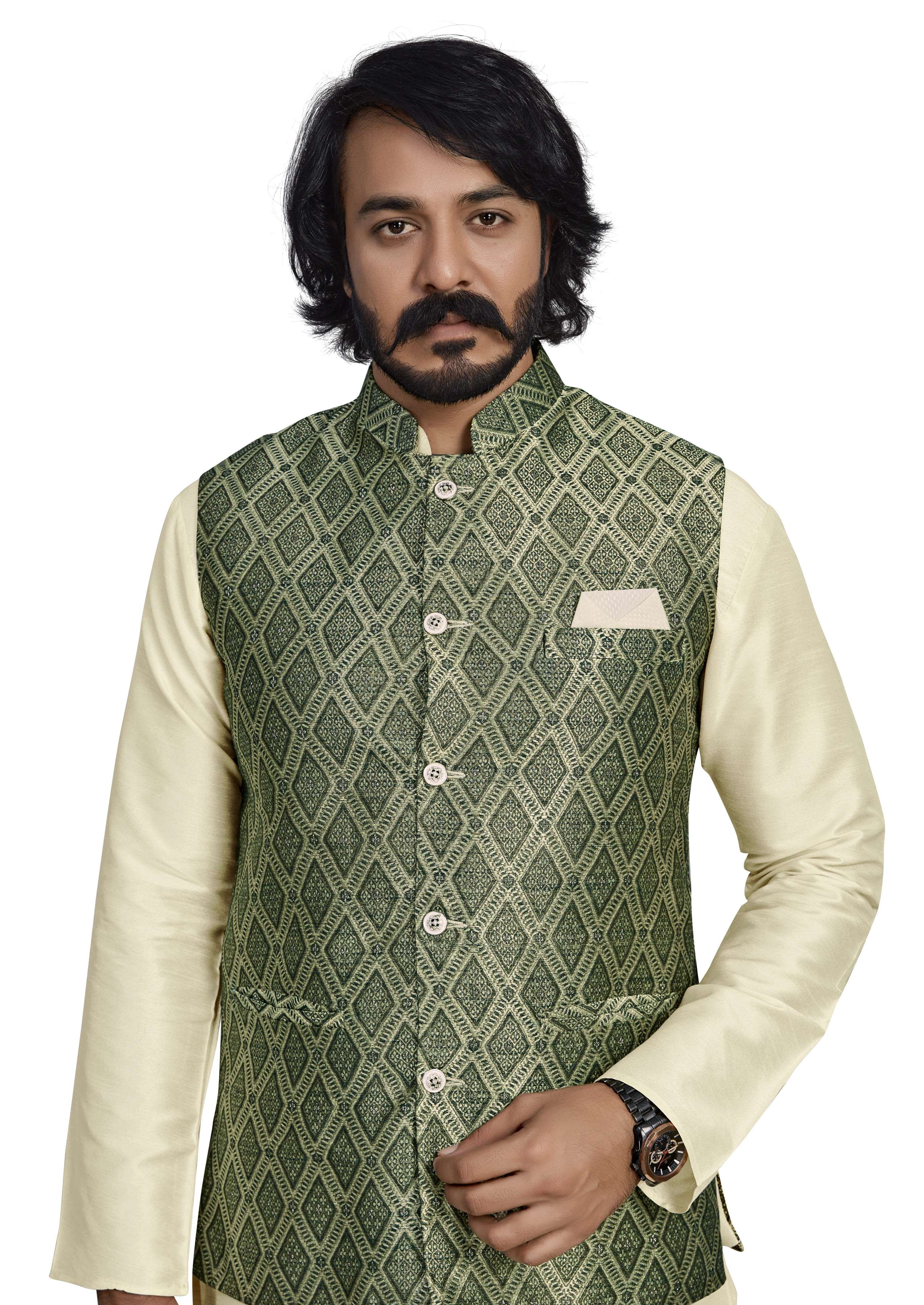 Outlook Jacquard Koti 12 Mens Traditional Eid Special Indian Jacquard Silk Kurta Pajama Nehru Jacket Party Festive Wear Kurta At Wholesale price 