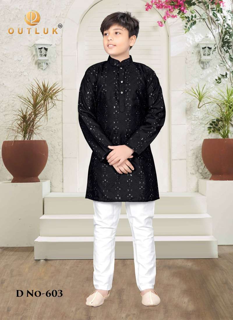 Outlook Kids Vol-6 601  - 604 Series Mens Indian Traditional Boys Cotton Kurta Pajama Festive Eid Wear at Wholesale Price 