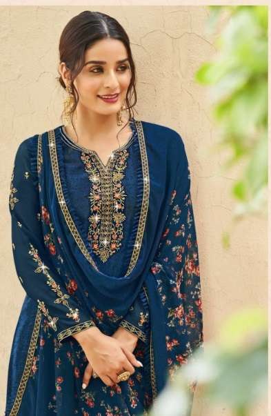 TextileMela Cherry Silk vol-1 Teal Blue Indian Straight Women Pant Salwar Kameez suit Party Festive Muslim Wear 