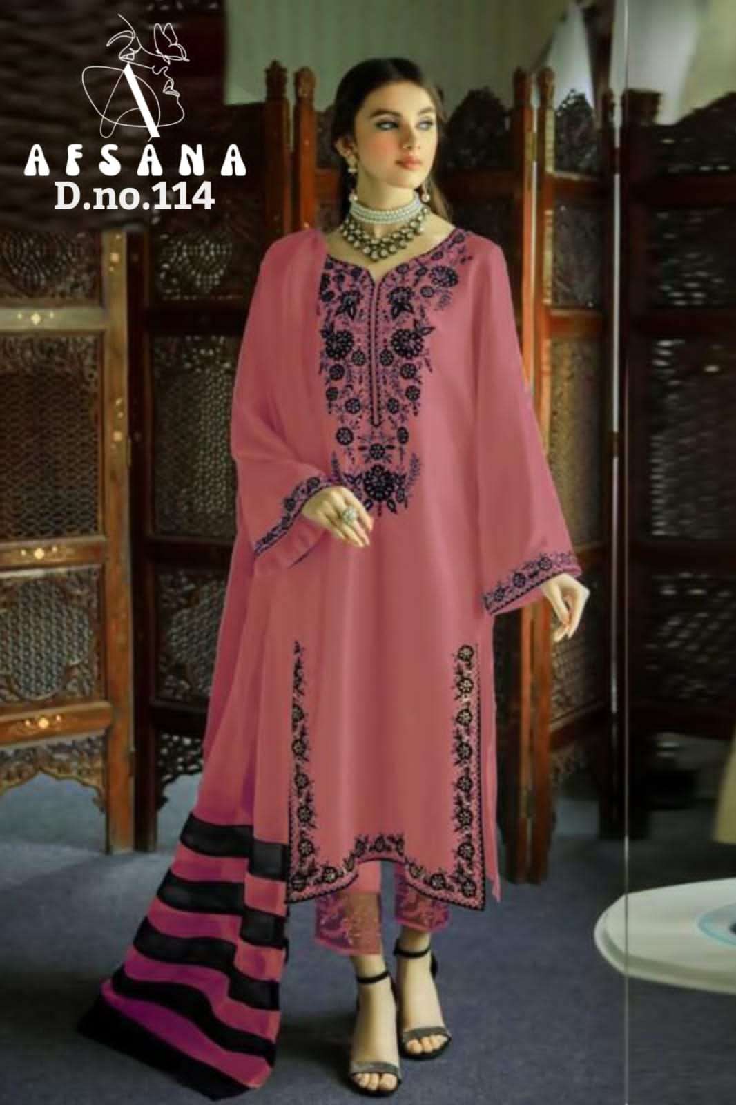 Afsana Presents D.No- 114 A To E Series Latest Hit Designer Pakistani Suits Collection At Best Wholesale Price.