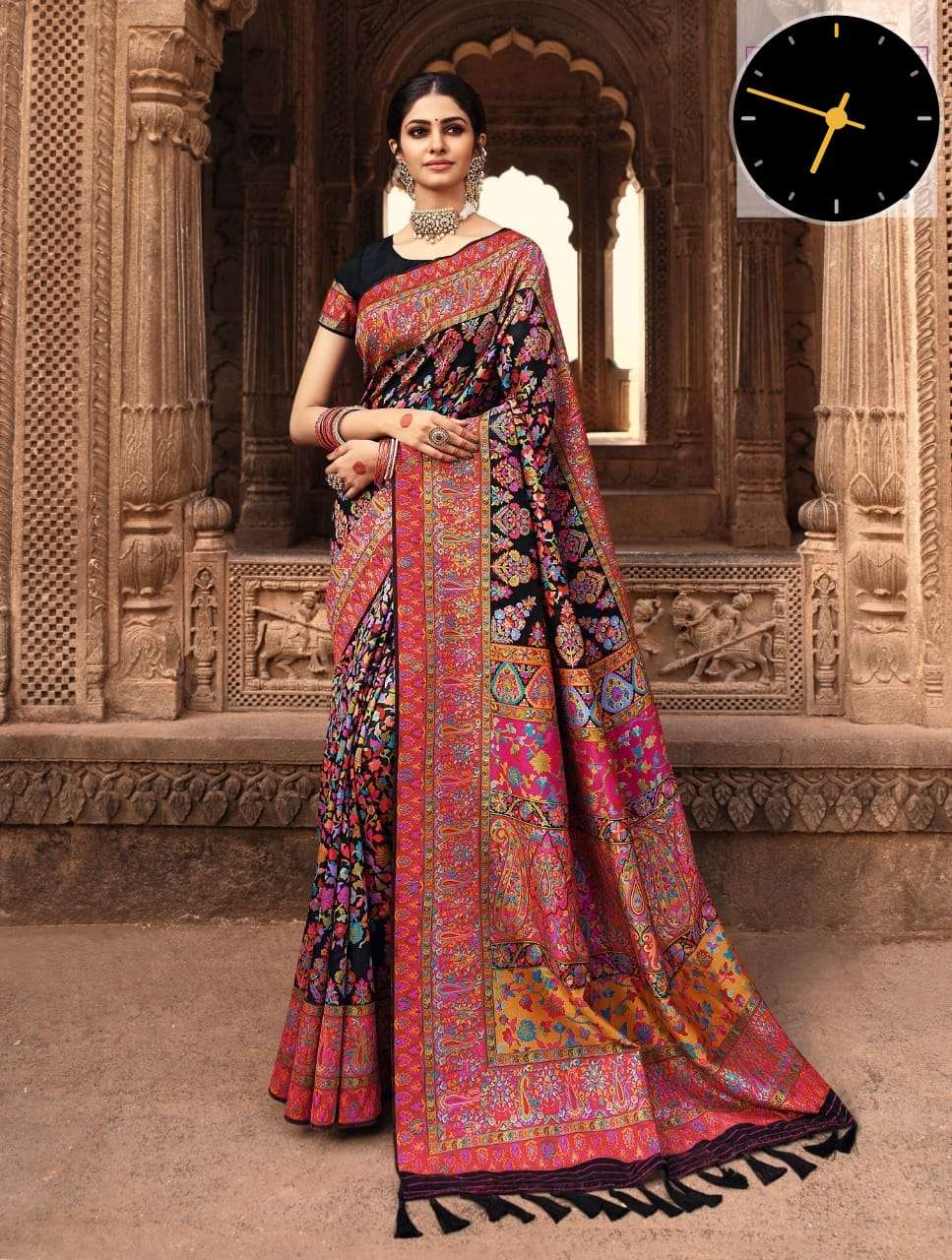 Hit Designer Saree on Georgette fabric with beautiful Pashmina thread work