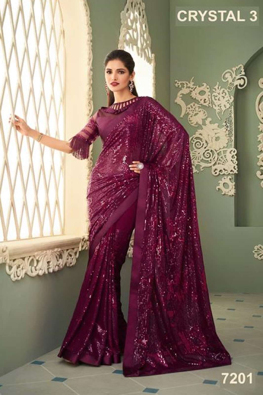 Tfh Crystal 3 Soft Georgette With Sequence Heavy Work Partywear & Festival Saree Collection