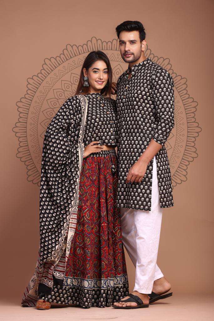 Bagru Hand Block Printed Designer Top & Skirt With Mulmul Dupatta.(Chaniya Choli)   Pure Cotton Fabric &  kurta,payzama   Couple Set  Style