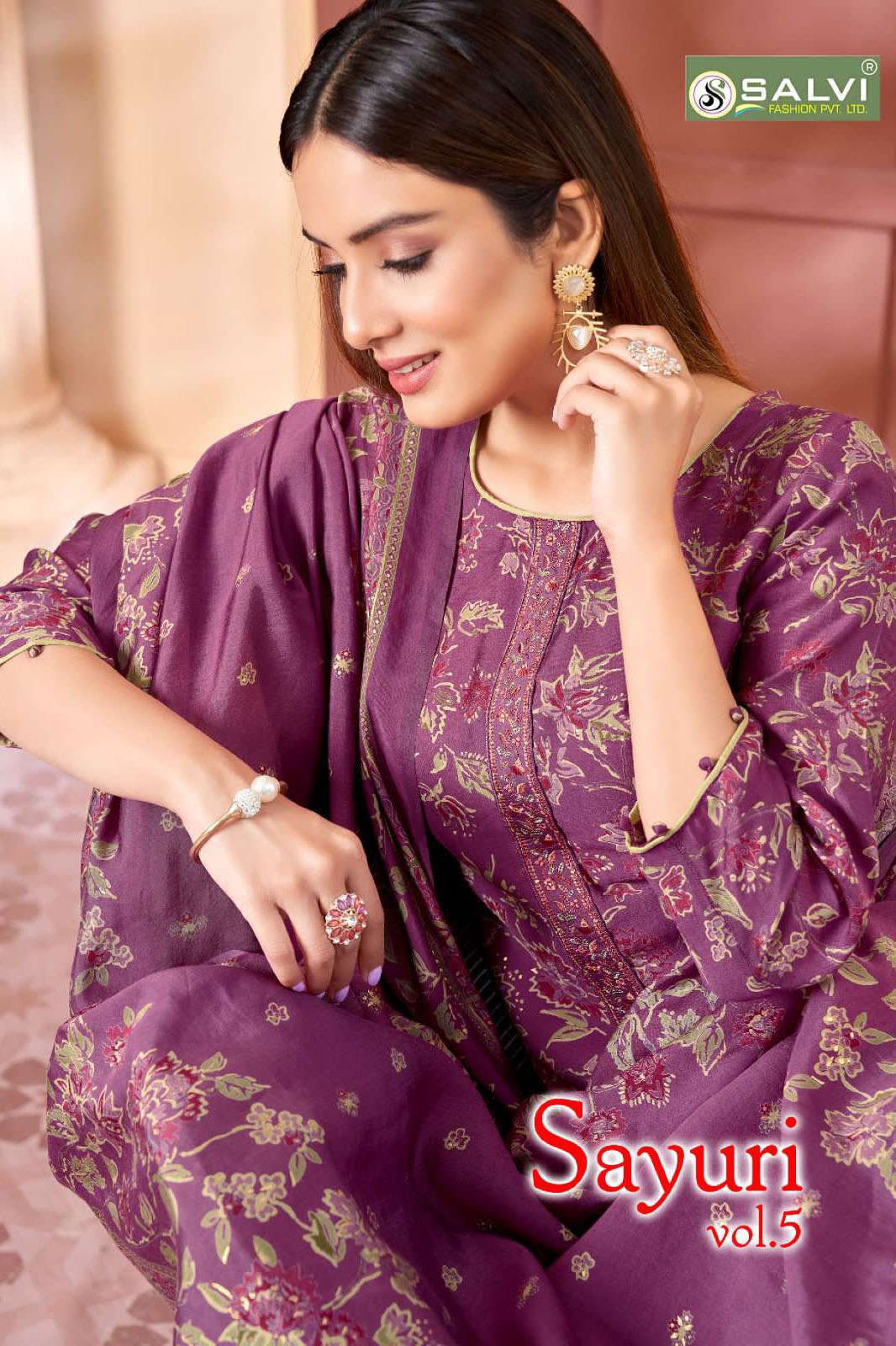 Salvi Fashion Present Sayuri Vol -5 Catalog Festival Special Collection Of   Model Silk printed with Emboidery  Work  & Foil Printed Salwar Suit 3 pcs Set 