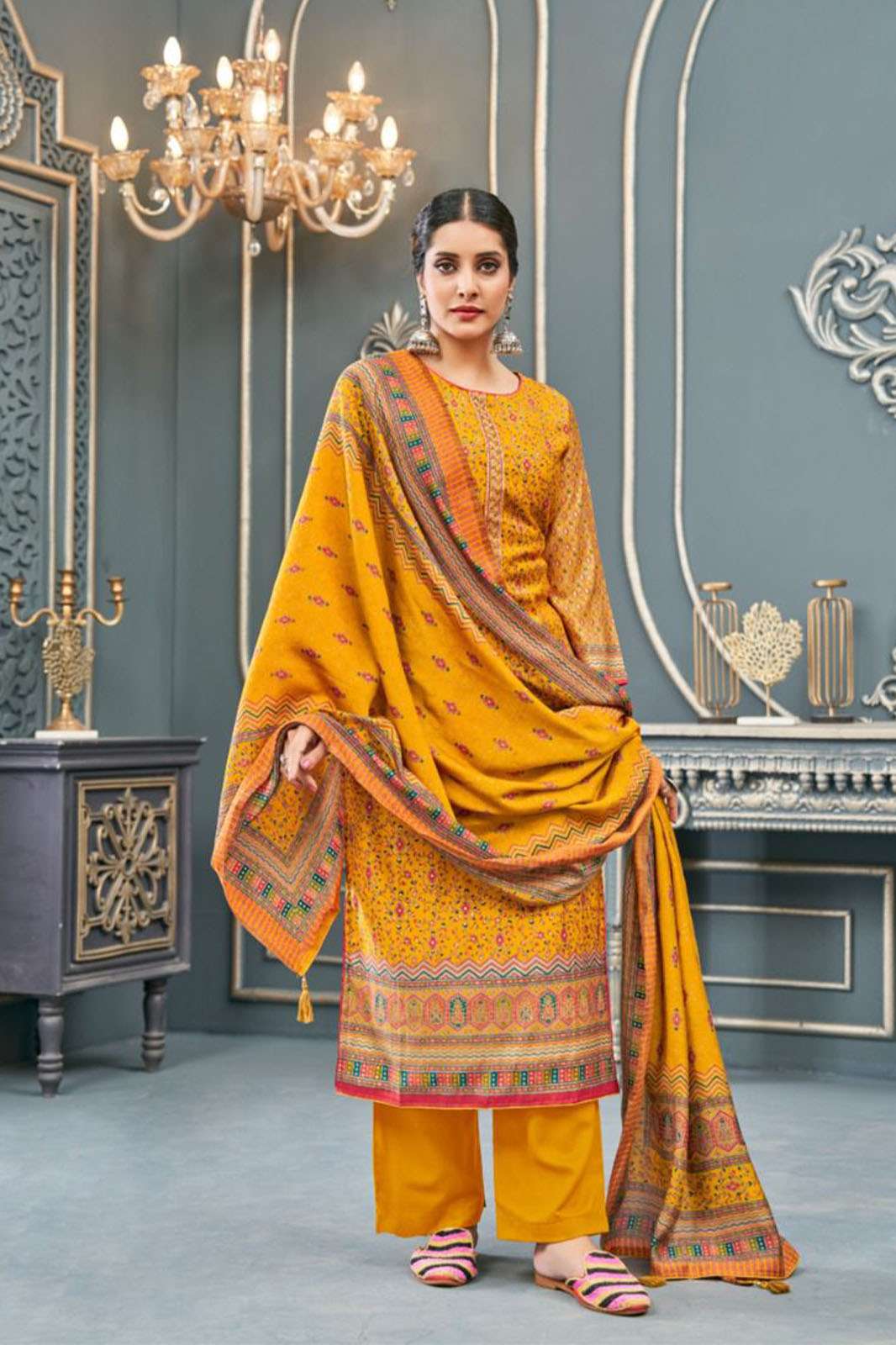 Salvi Fashion Present Sinderella Catalog Trendy  & Fancy Collection Of Designer  Model Silk Jacquard Foil Printed Salwar Suit 3 Pic Set