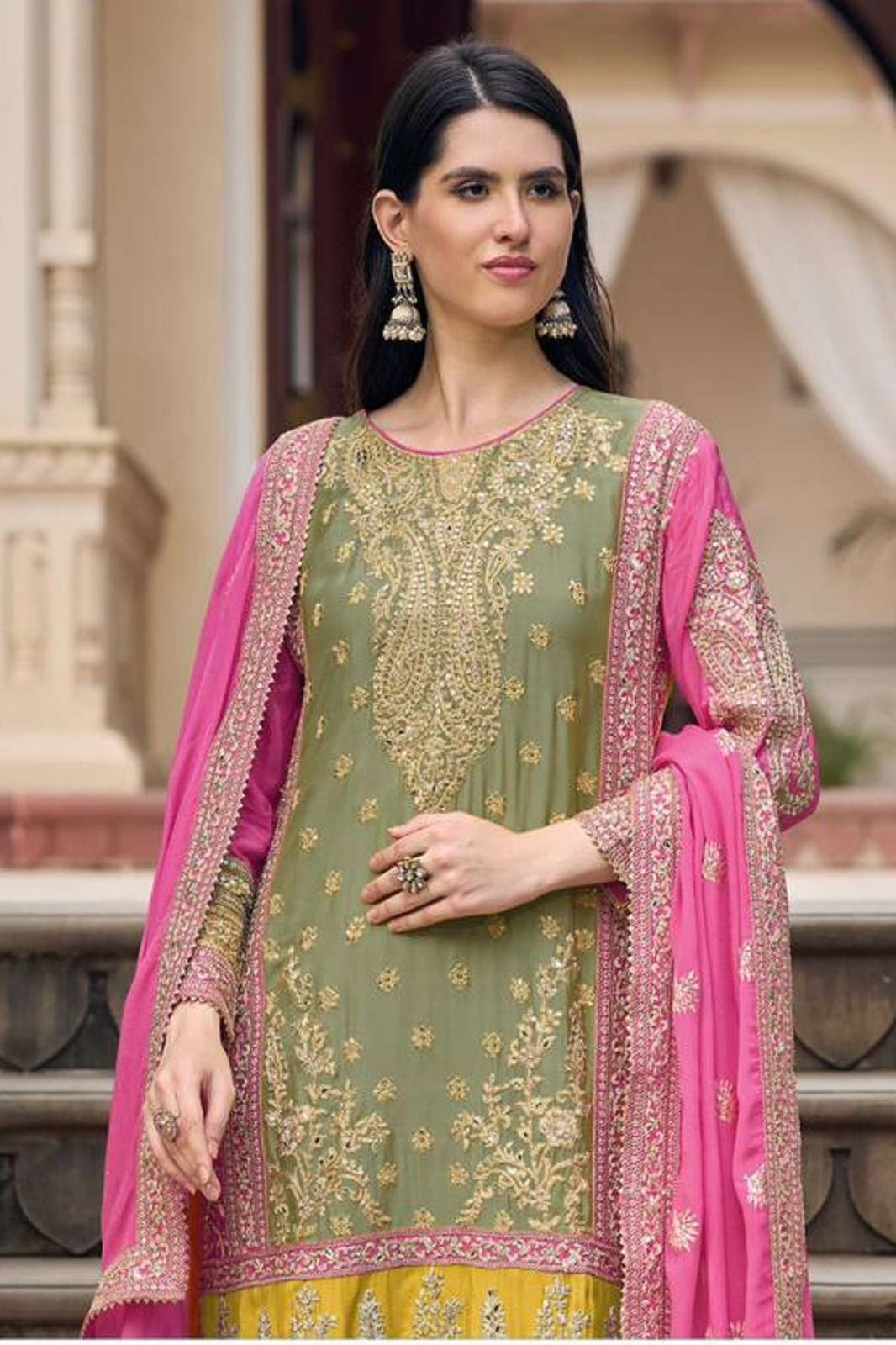 Your Choice Galaxy Traditional Design Party & Festival Wear Chinon Plazzo Suit Collection