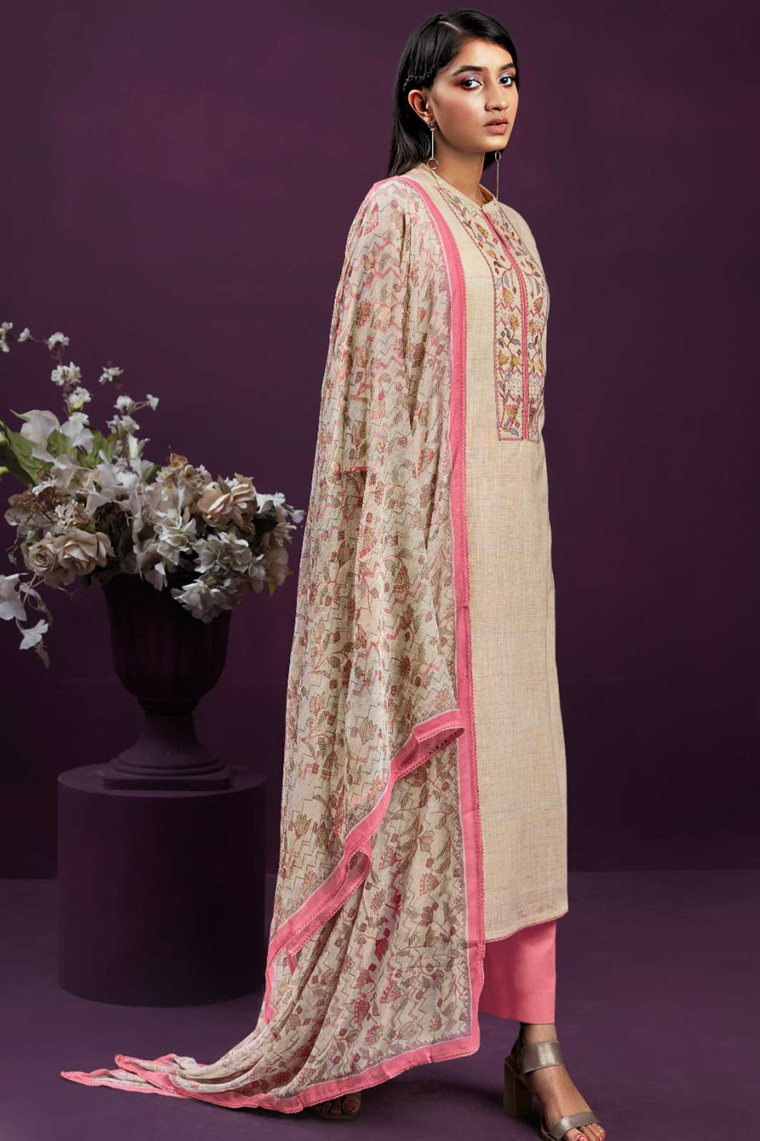 GANGA 800 PREMIUM WOVEN COTTON SUIT WITH EMBROIDERY & HAND WORK 
