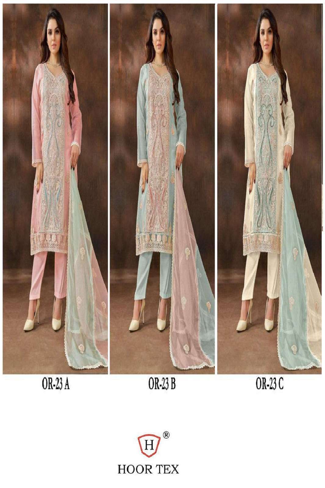 HOOR TEX OR 23 A TO C SEMI STICHED DESIGNER PAKISTANI SUITS