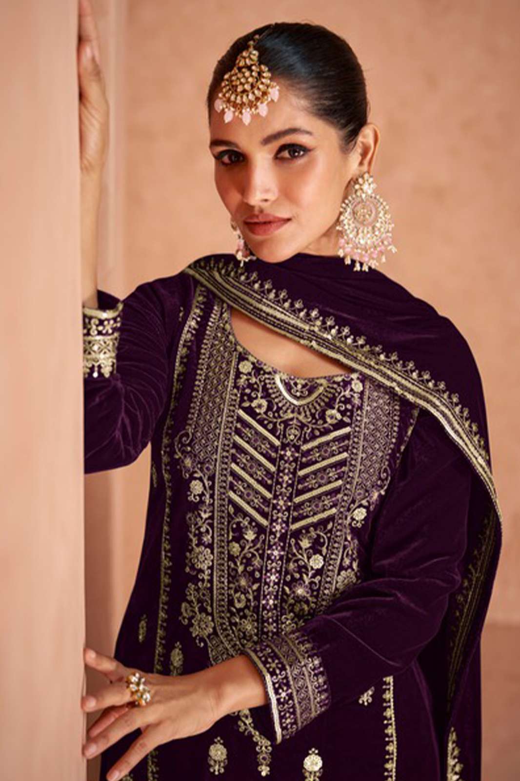  ISHIKA VELVET SUIT WITH HEAVY EMBROIDERED