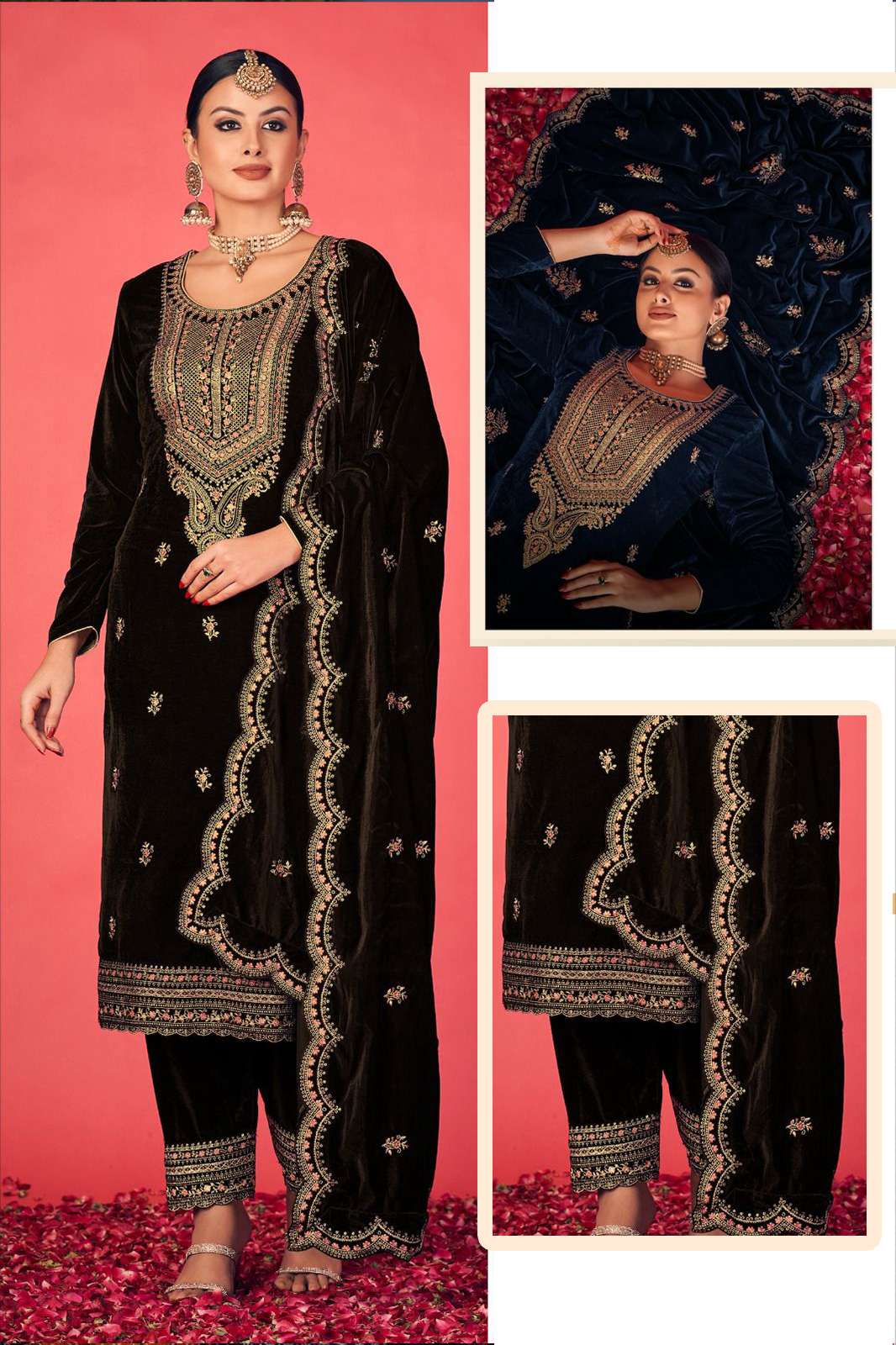  KESAR NAINA- Pure Velvet Suit With Embroidery