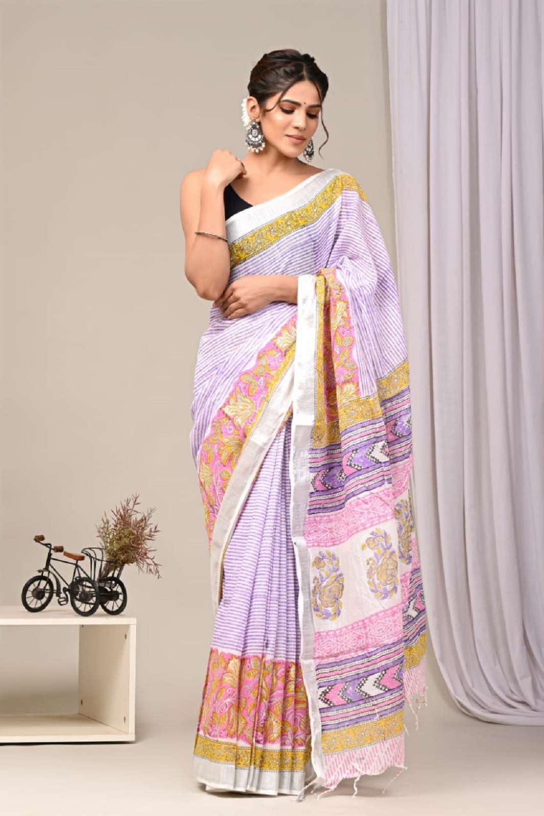 LINEN COLLECTION HAND PRINTED DAILY WEAR SAREE