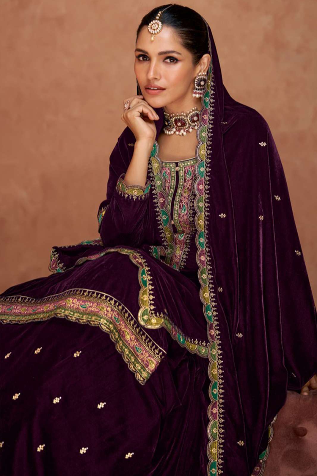 Lt Ranjha VELVET SUIT WITH HEAVY EMBROIDERED