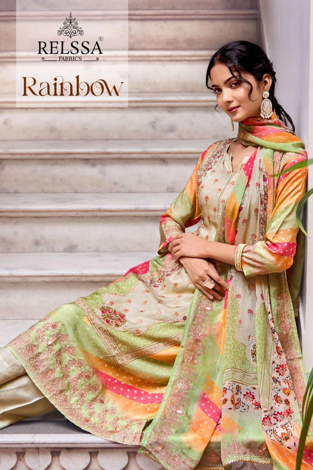 Sajjan rainbow Muslin fancy handwork Suit with digital print 