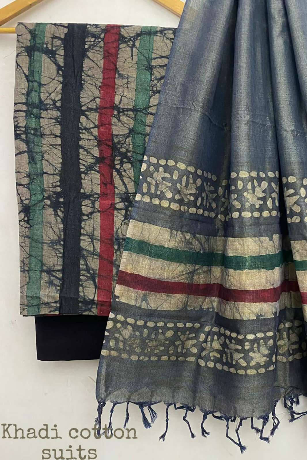 Hand Block Printed Khadi Cotton Dress Materials With Khadi Cotton  Duptta