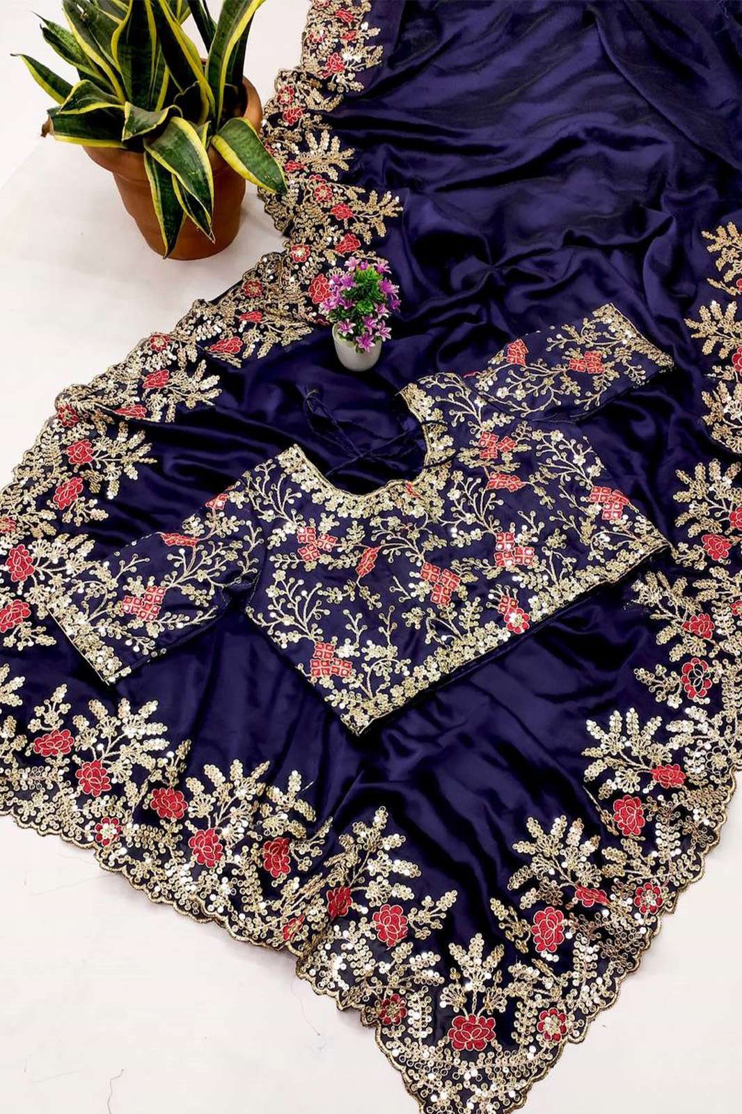  Heavy Embroidery Cording & Sequins Work Saree
