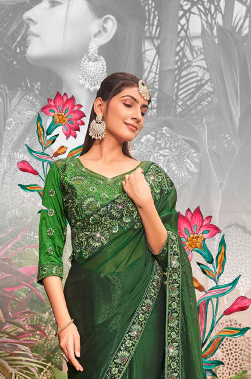 Kalista Roop heavy swaroskvi work and blooming shimmer Saree
