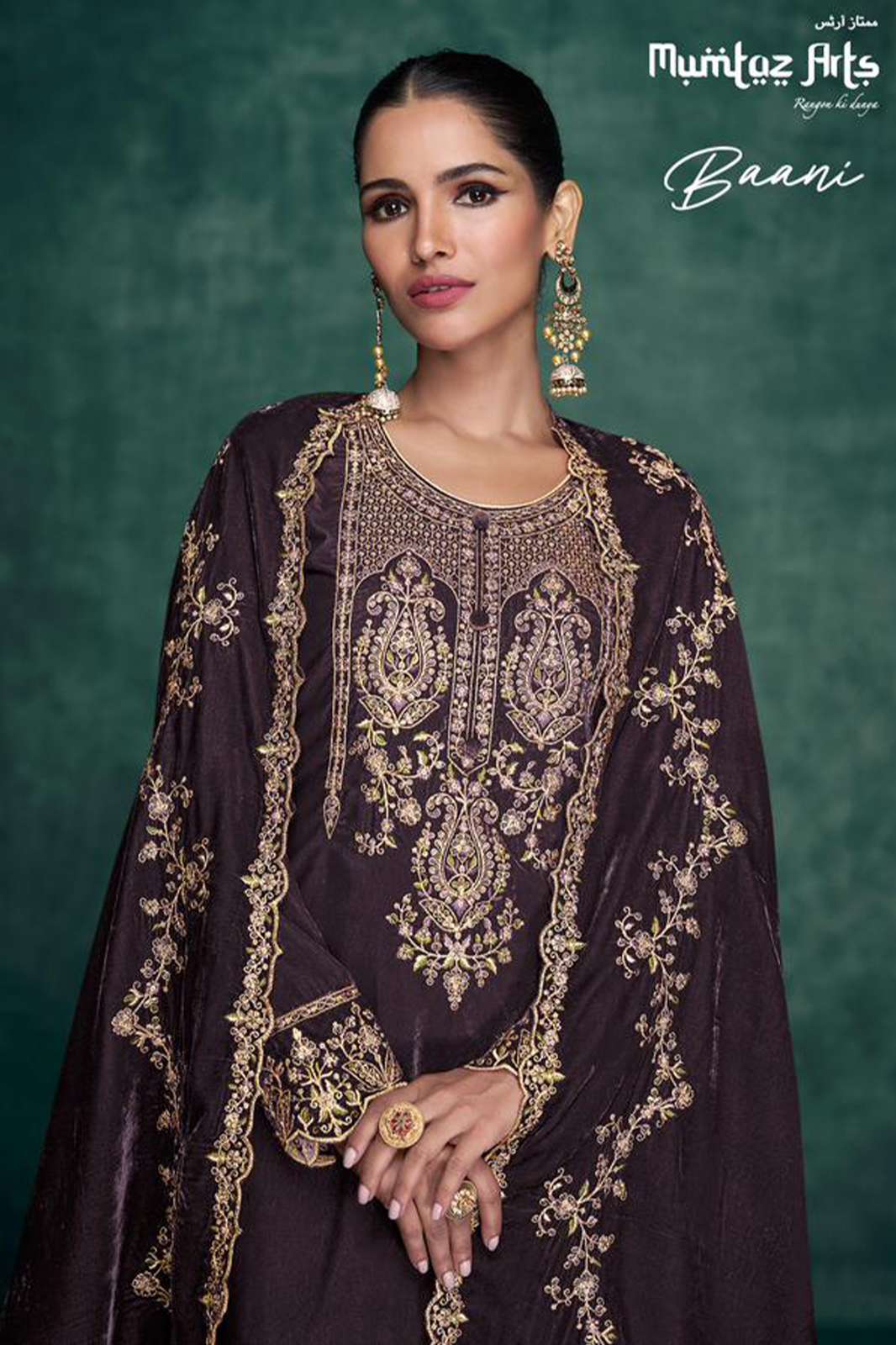 MUMTAZ ARTS BAANI PURE VELVET WITH HEAVY EMBROIDERY NECK DAMAN SLEEVES WITH CUTWORK
