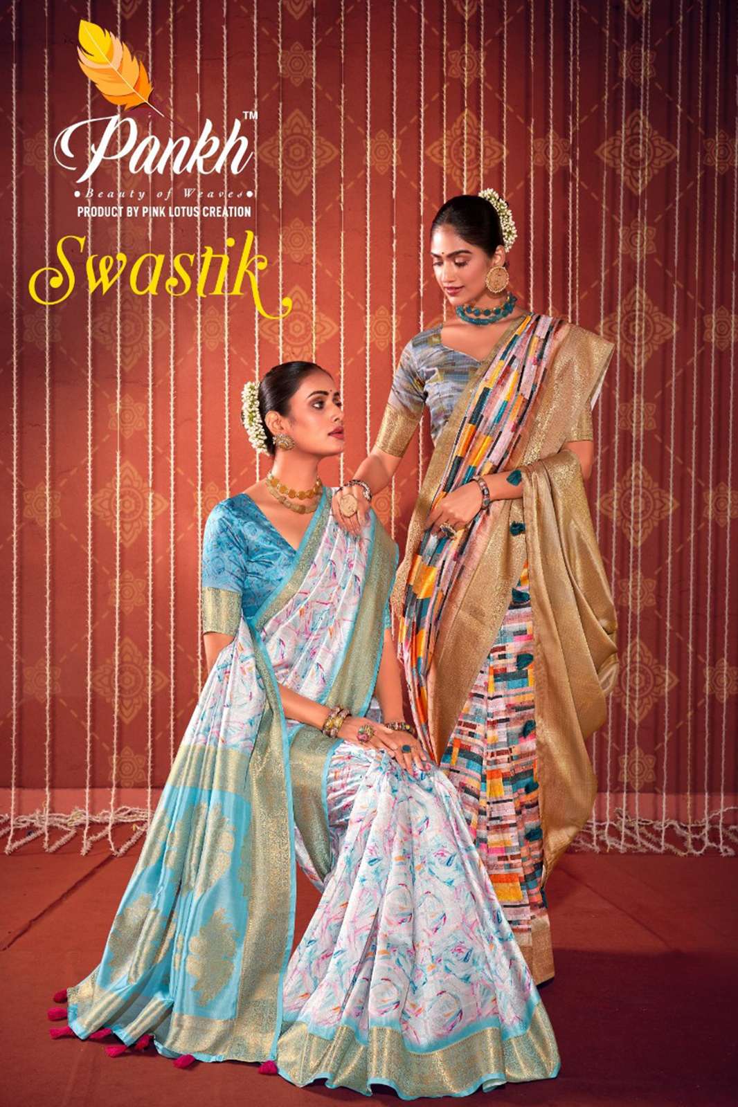 PANKH SWASTIK PRESENTS SELF CHECK ALL OVER WITH DIGITAL PRINT WOMEN SAREE COLLECTION