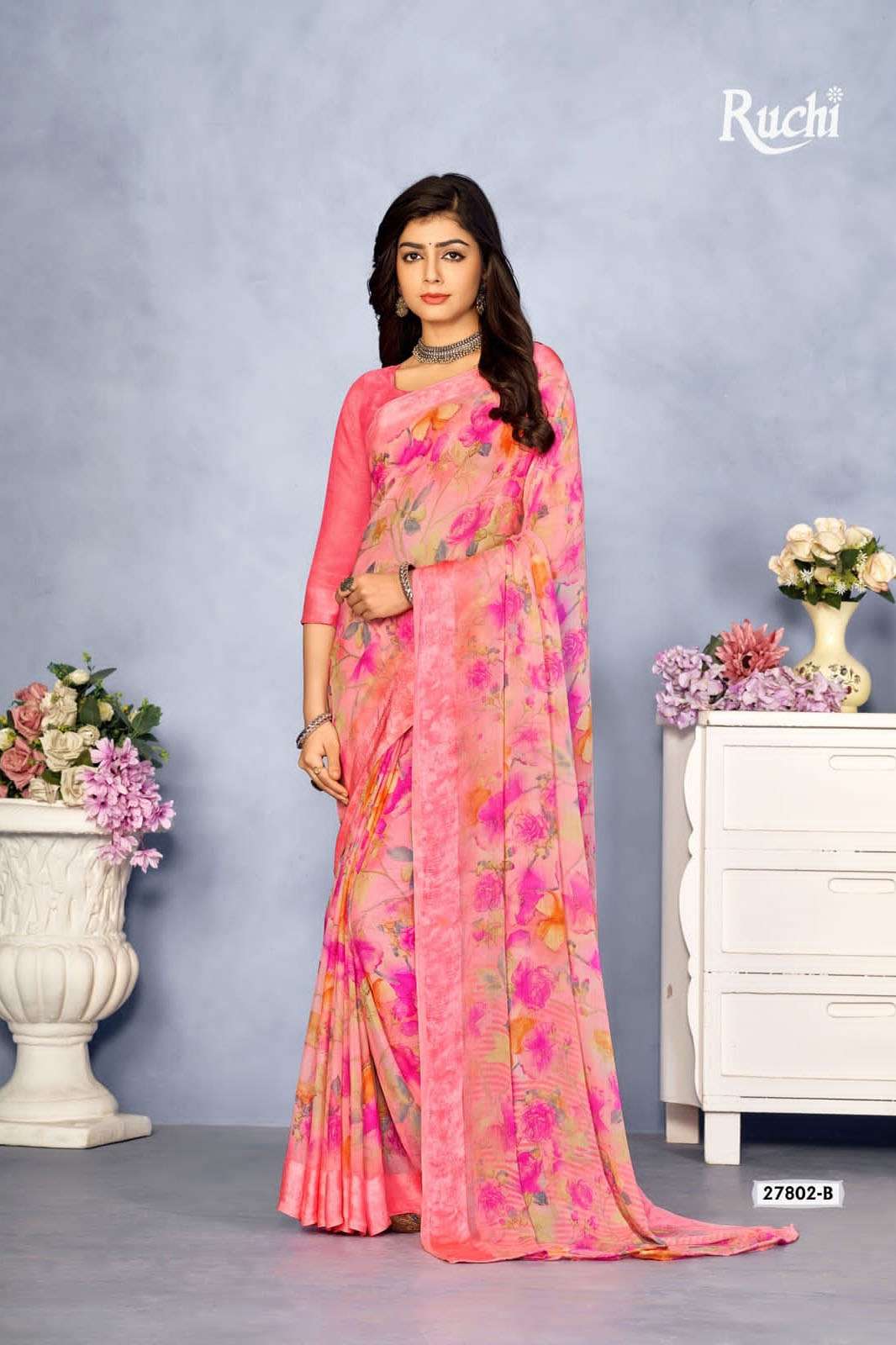 RUCHI CHERRY VOL-37 Fancy Chiffon Printed Saree With Satin Weave Border For Womens 