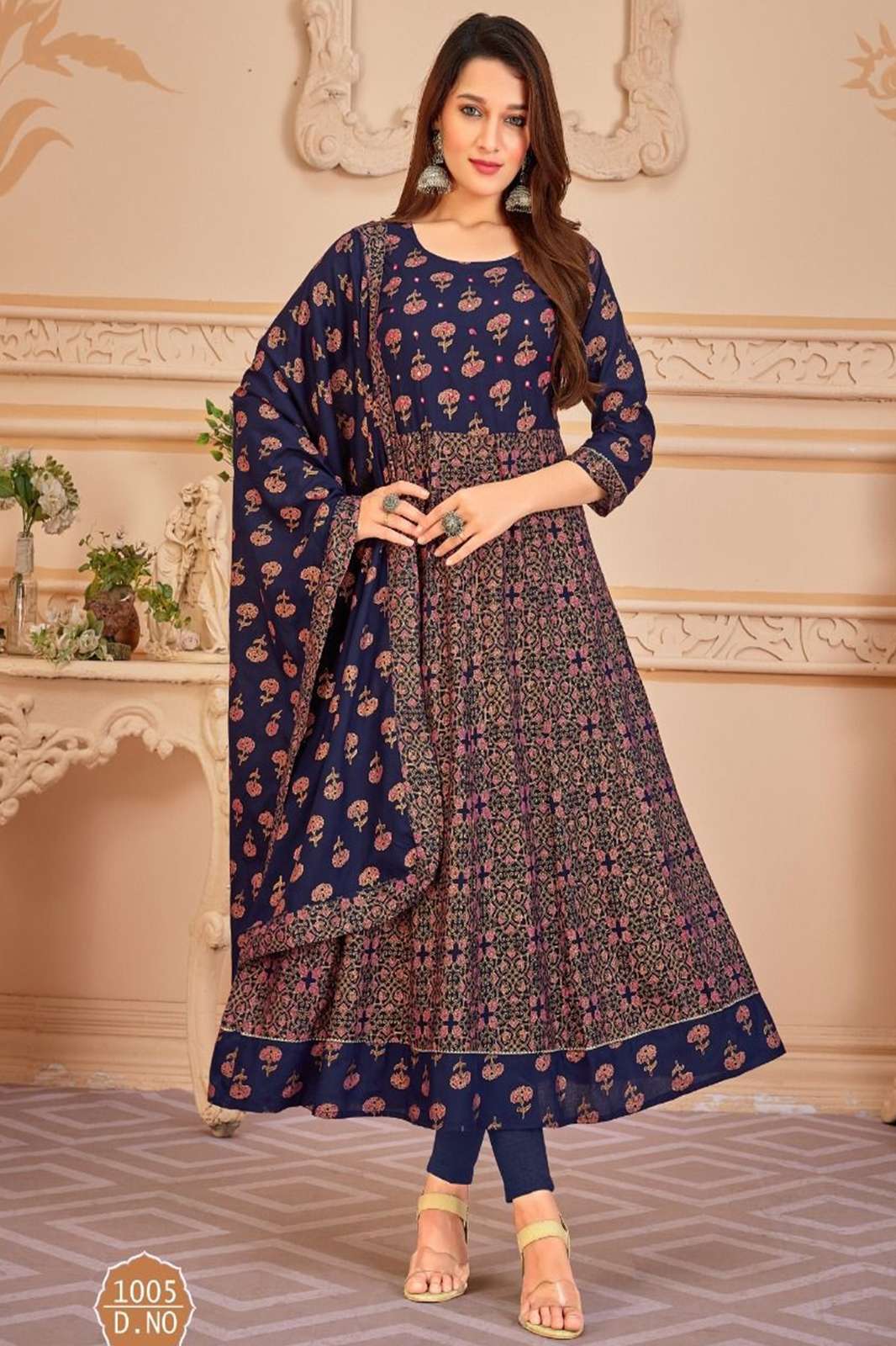 BANWARI FASHION PANKH V-6  RAYON WITH MULTI COLOUR FOIL PRINT WITH MIRROR WORK SUIT.