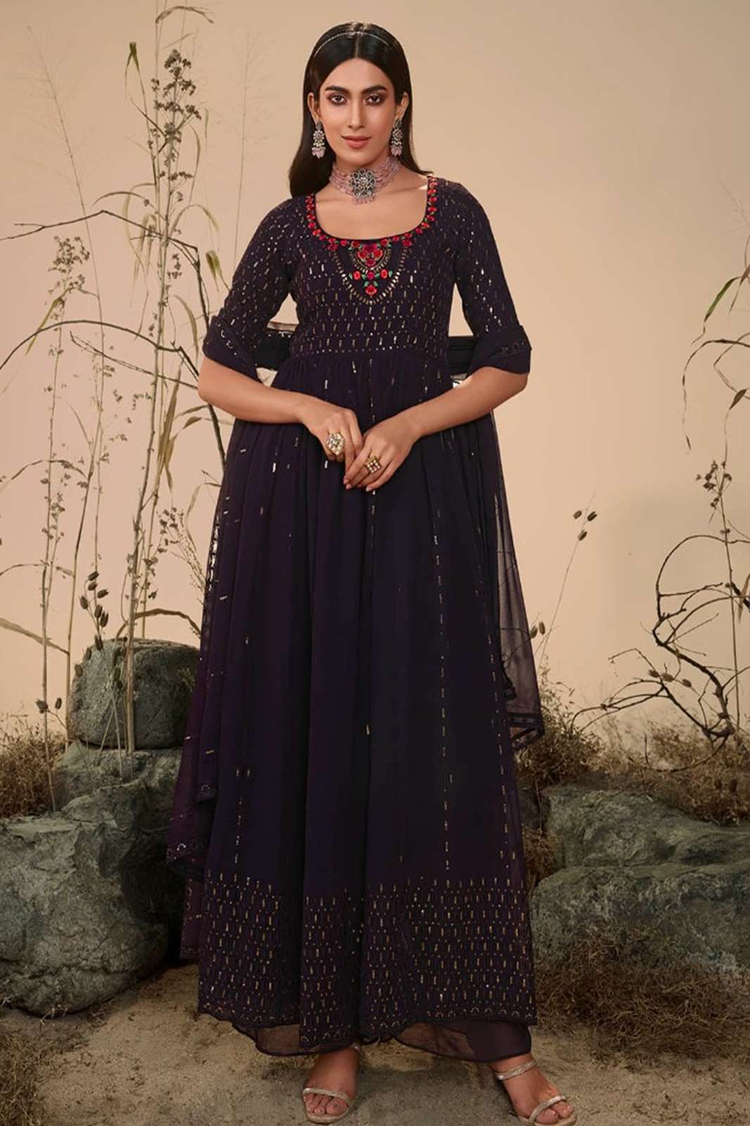 KHUSHBOO FLORY VOL-27 thread and sequience embroidery works anarkali suit