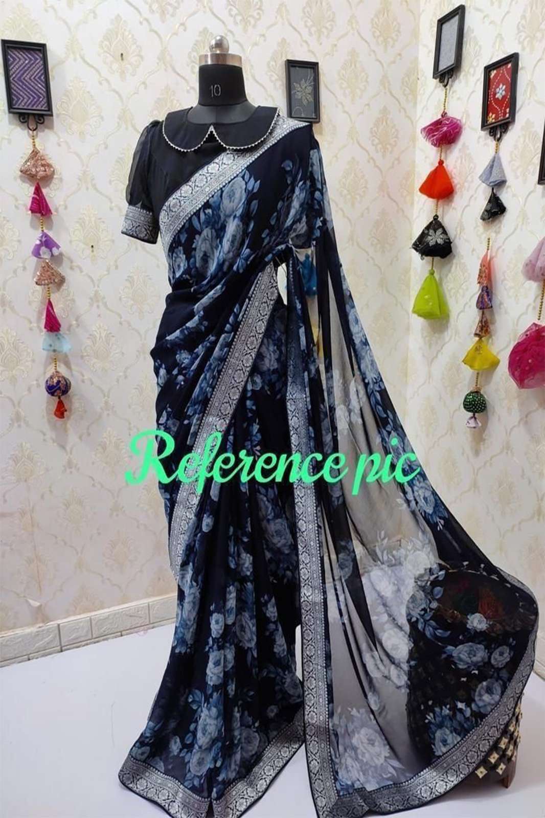 LT Fabrics  FLORA-02  Georgette With Fancy (Moti) Lace Border saree  in beautiful print 