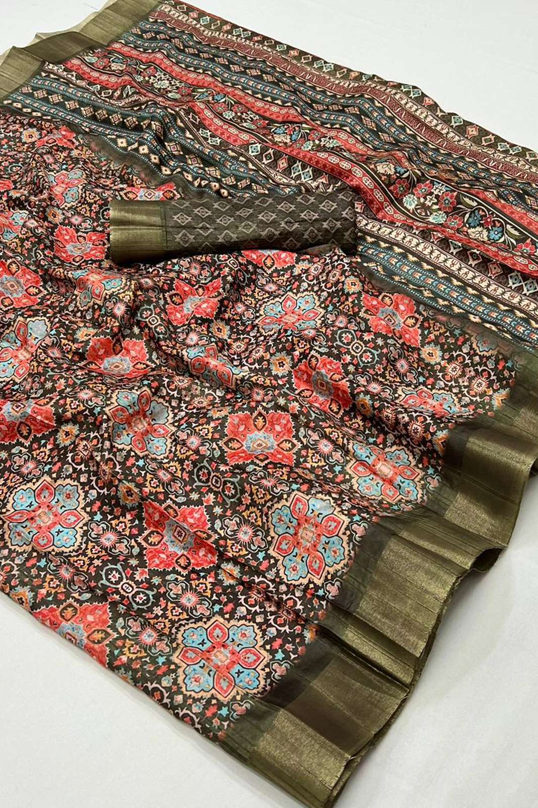 LT Fabrics Madhubala -02 Tusser Silk With  Fancy Blouse with beautiful print in multicolors .