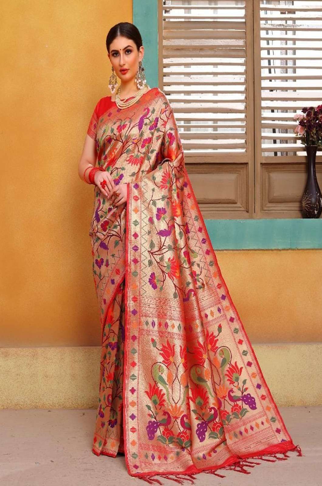 RAJYOG Kadhika Silk Pure silk weaving with Paithani style concept with beautiful print