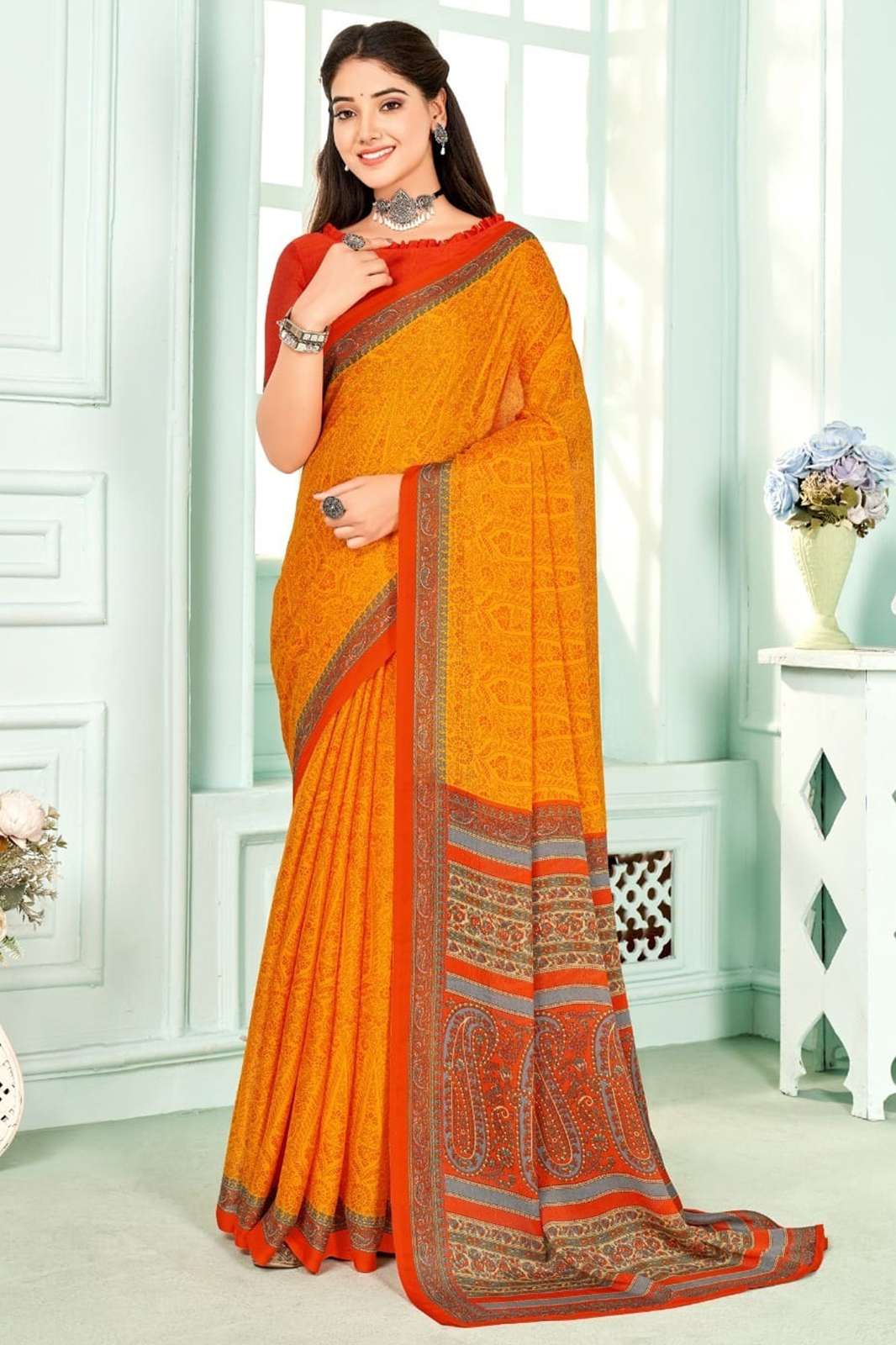 RUCHI AAHANA VOL-02 Fabric - Pure Silver Chiffon with beautiful print in multicolors sarees  
