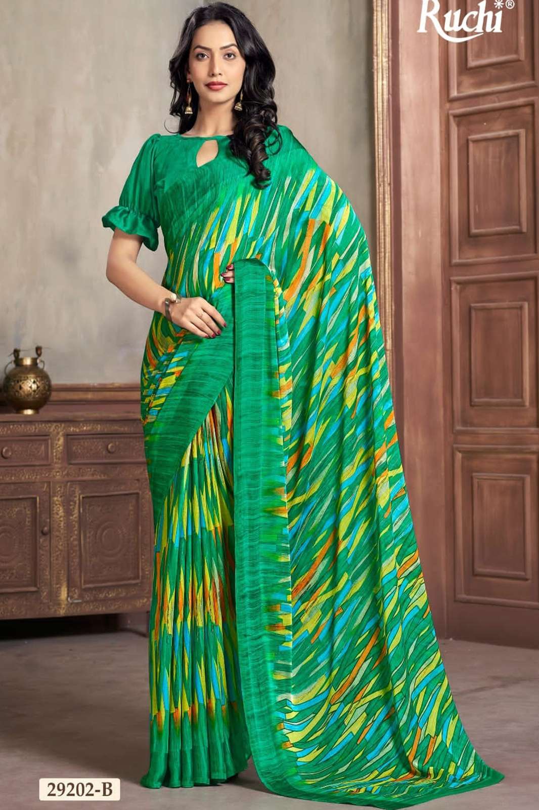 RUCHI CHERRY VOL-40  Chiffon Saree with Satin weaved border with beautiful print in multicolors  saree  