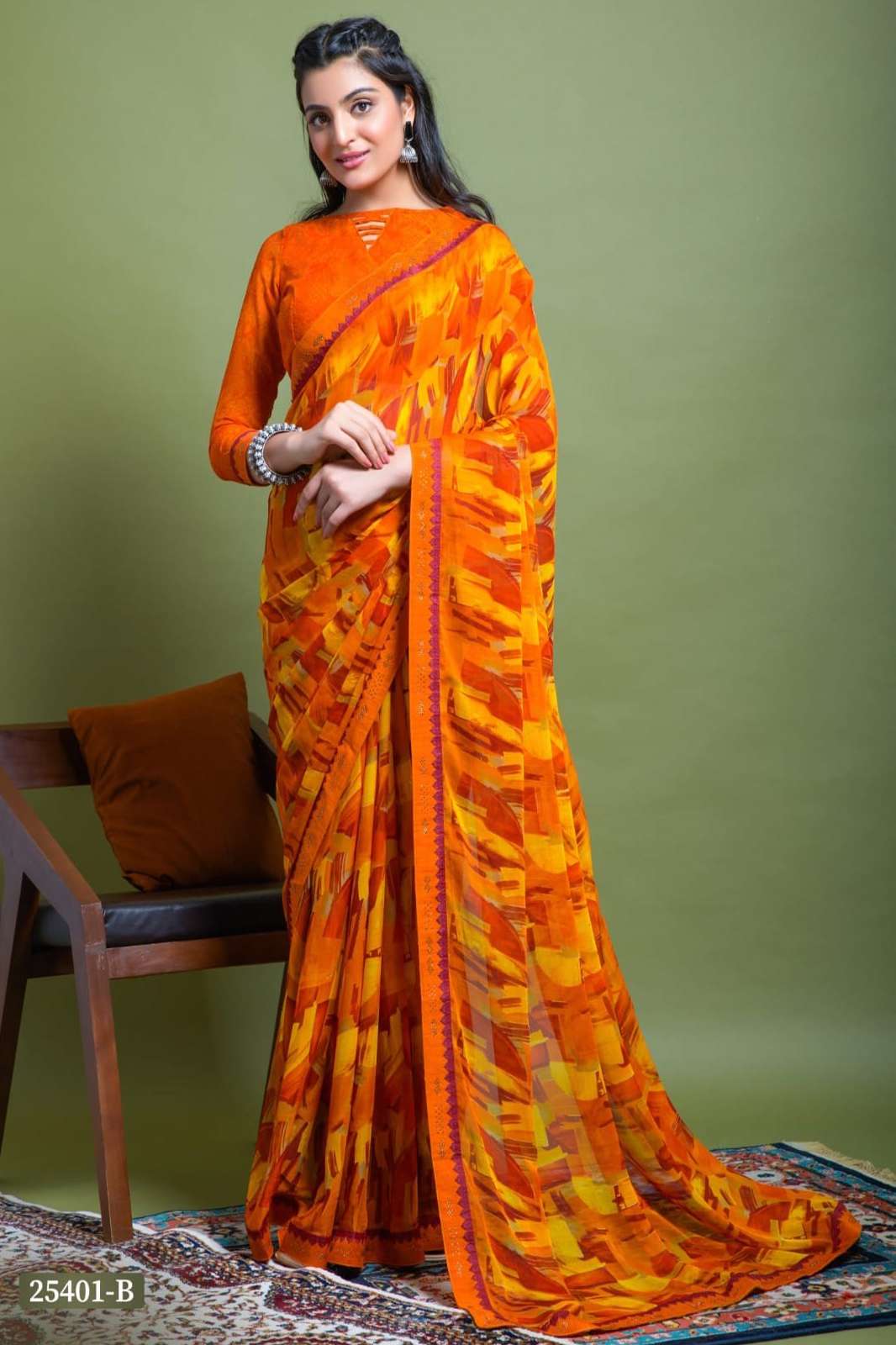 RUCHI VANILLA VOL-03 Fabric - Chiffon Saree attached with swarovski border. saree 
