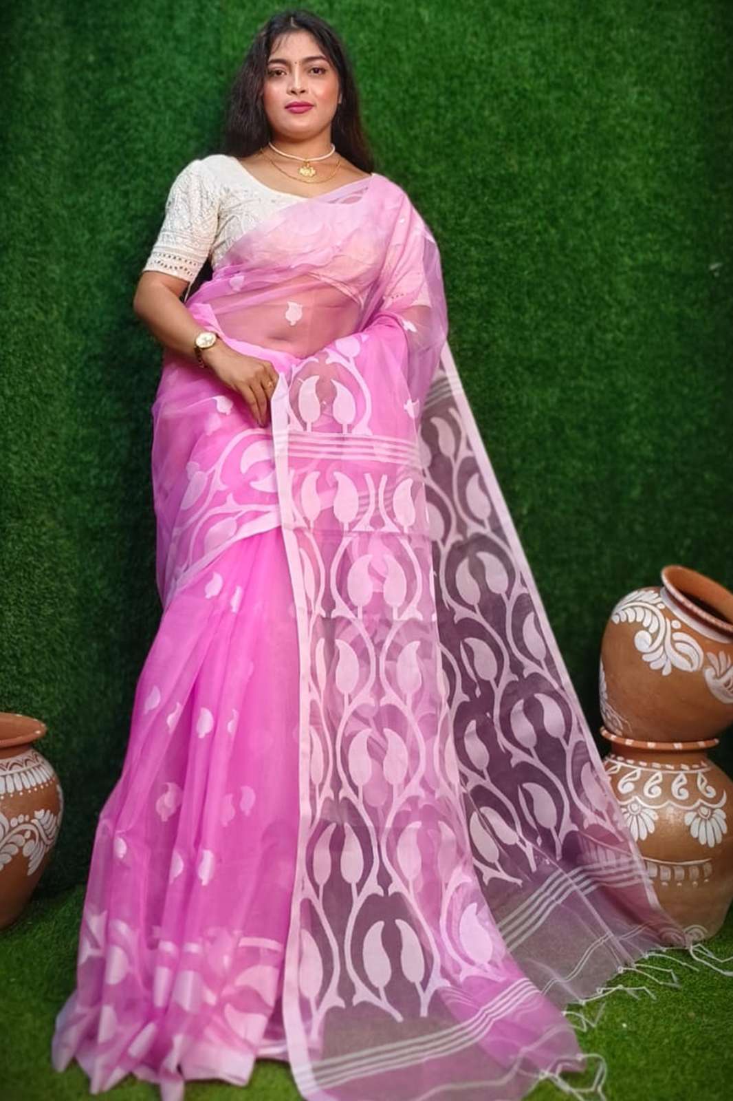 Shri Balaji Emporium 903j Jamdani Art Silk Saree with beautiful print in multi colors sarees