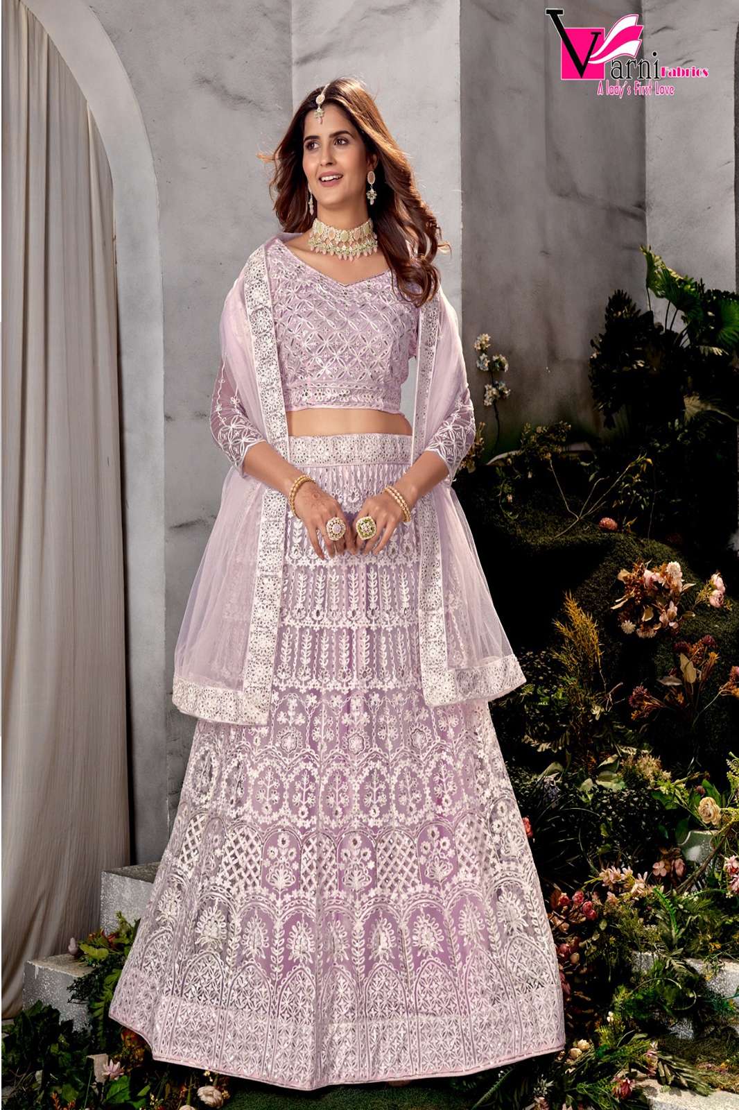 VARNI ZEEYA- ISHANI  Net with canvas attached and Net with Front & Back Embroidered work & Sleeves Fabric