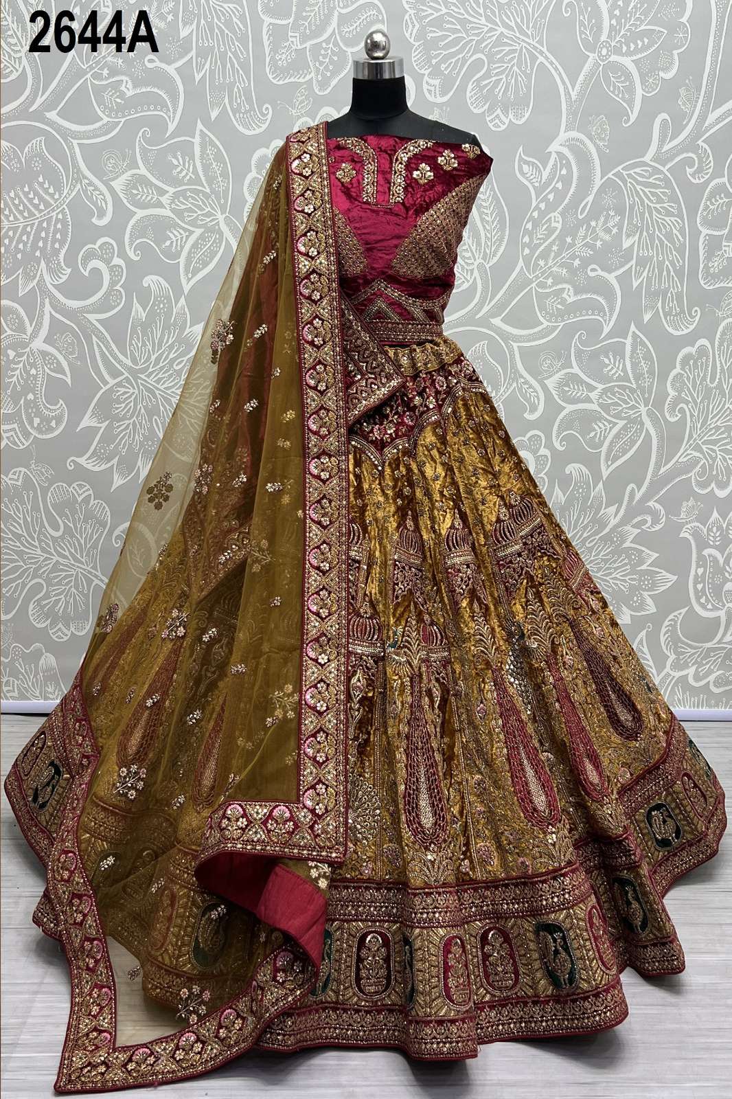 ANJANI ART 2644A TO 2644C  bottom Heavy lace work, velvet patch embroidered, Multi thread and Dori work with diamonds lehenga