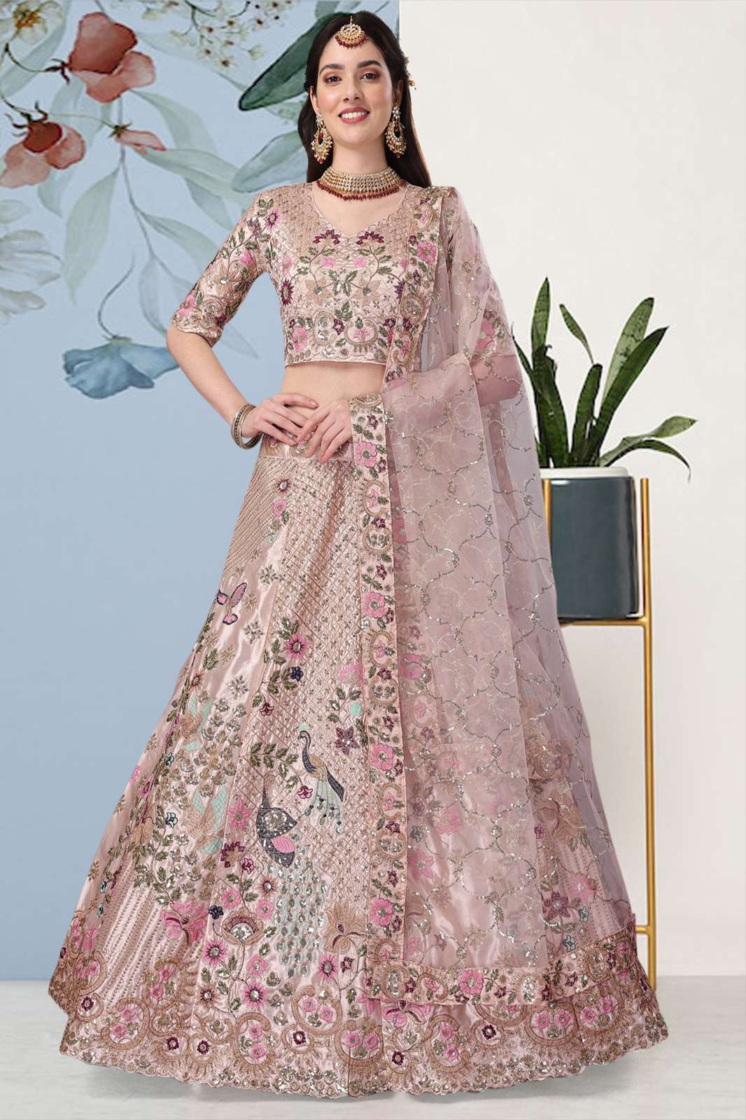 BIVA MONALISAA VOL-3  Japan Satin Silk With Sequins Embroidery Work With Cancan & Canvas Patta Lehenga