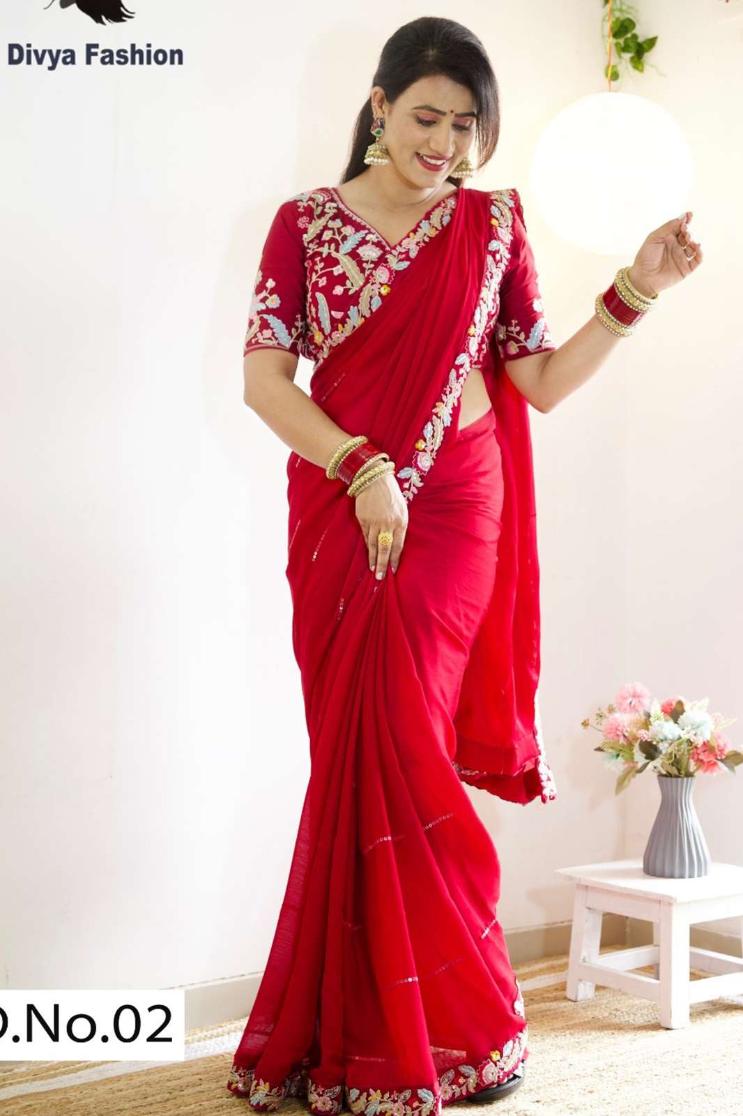 DF D.NO. 02 Pure Blooming NATURAL CHIFFON saree with elegant sequence design on all over the saree 