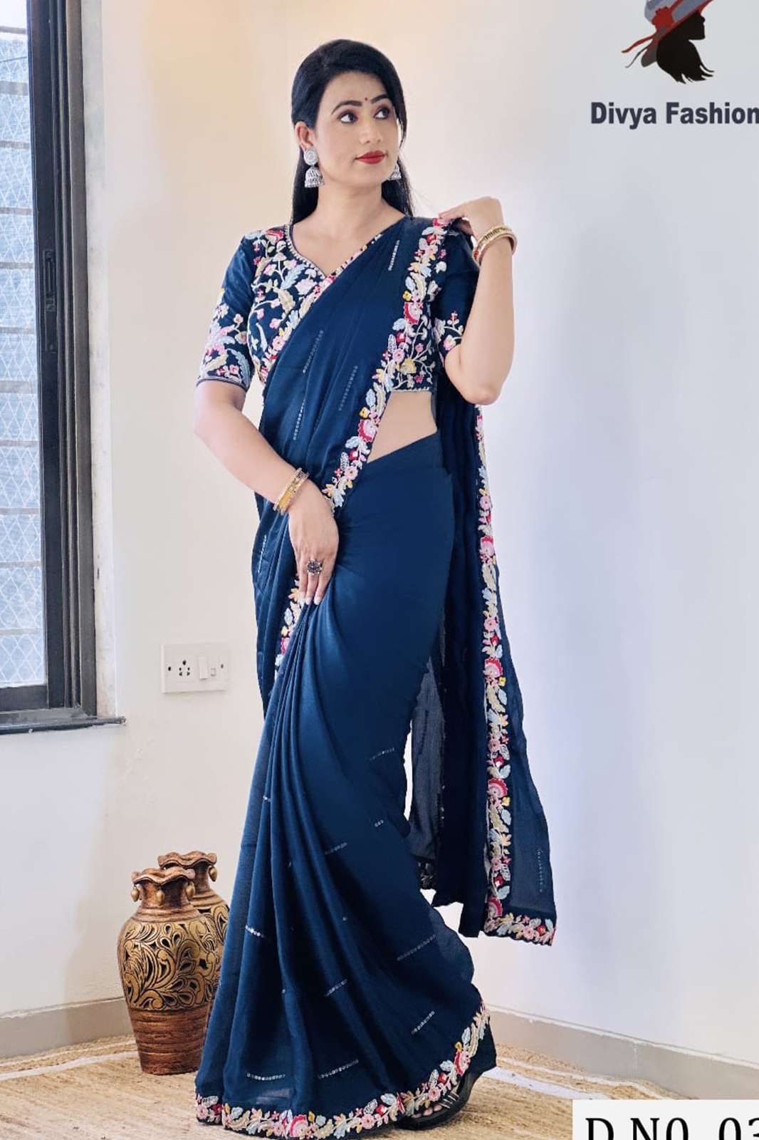 DF D.NO. 03 Pure Blooming natural chiffon saree with elegant sequence design 